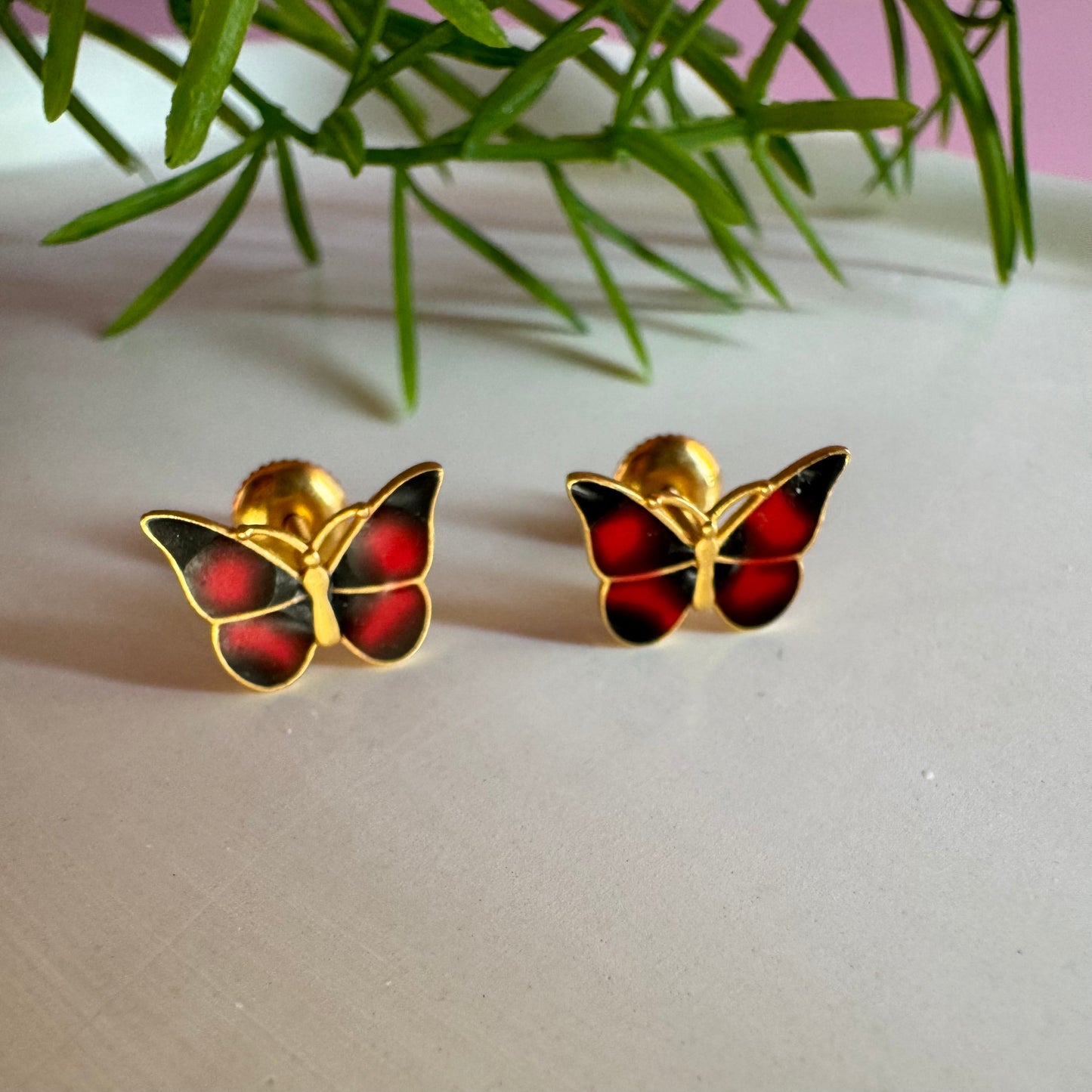 Crimson Butterfly Ear Tops