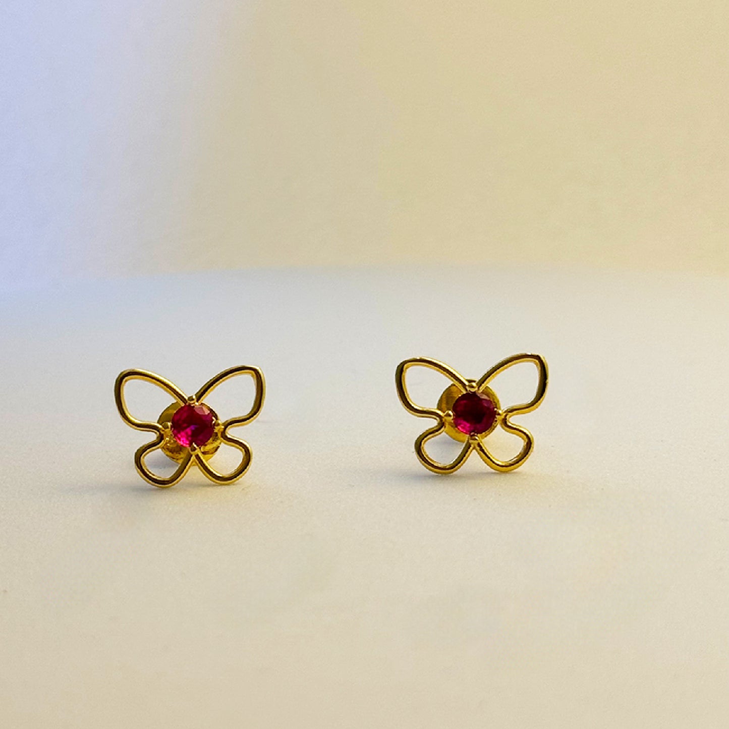 Pink Stone Butterfly Ear Tops