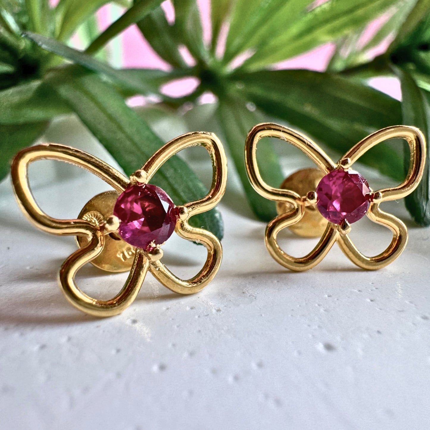 Pink Stone Butterfly Ear Tops