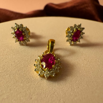 Ruby Petal Pendant Set